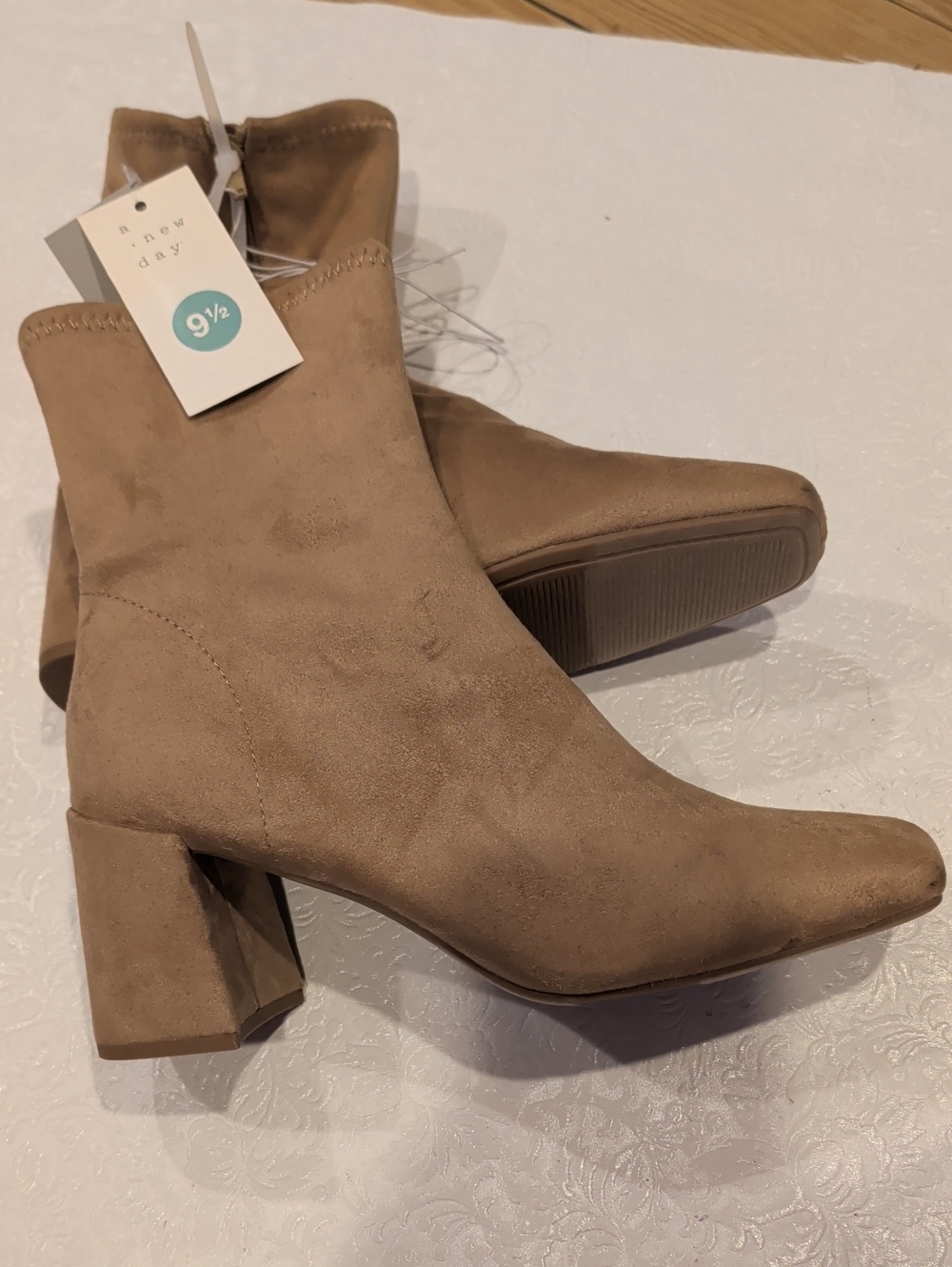 a new day Taupe Faux Suede Block Heel Ankle Boots